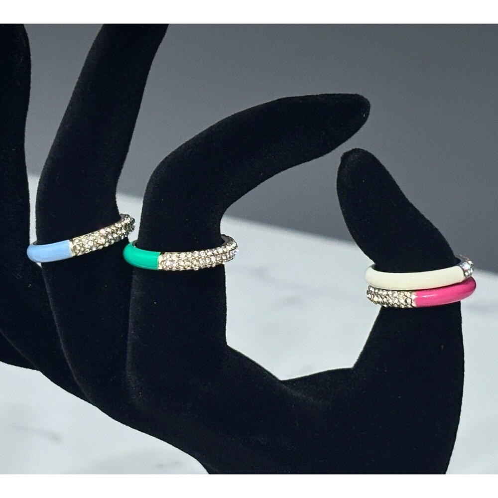 J Crew Ring Lot Pave Crystal Enamel Stackable Stacking Rhinestone Band